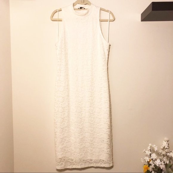 Express White Lace Sleeveless Midi Dress Large - Picture 2 of 6